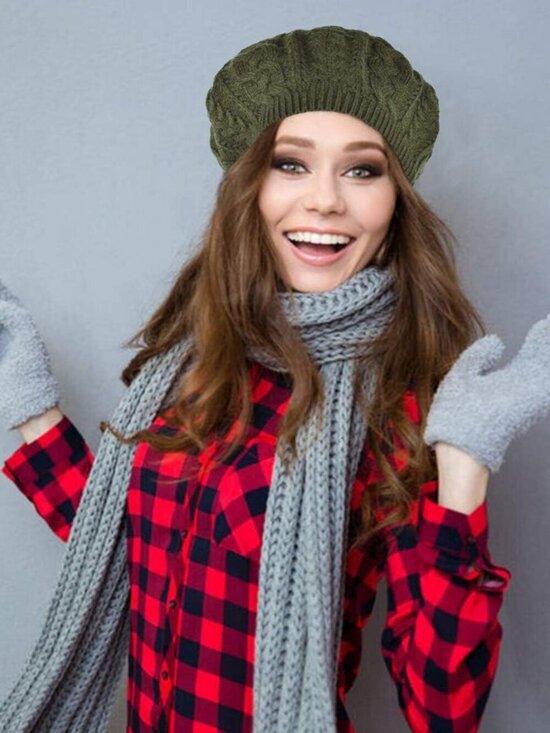 Women\'s Crochet Knitted Style Beanie Slouchy Hat Olive main image 4
